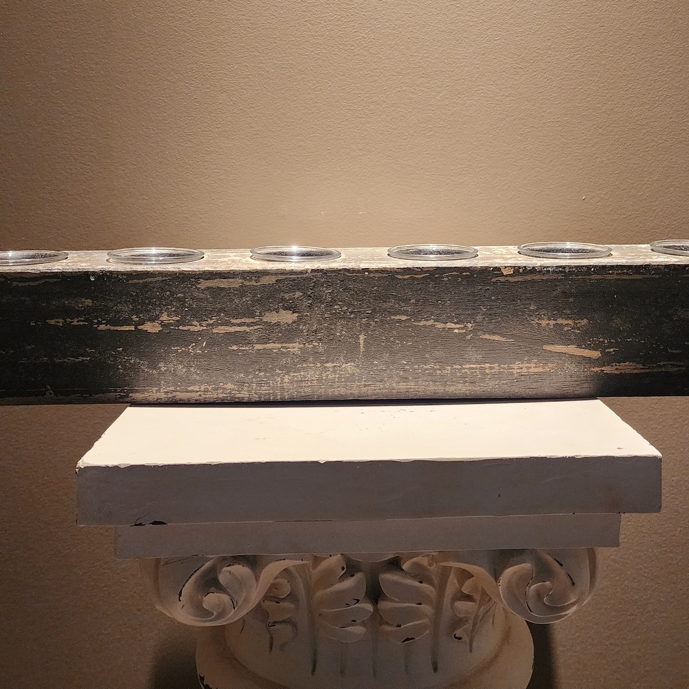 Rustic Black Wooden Candle Holder